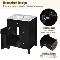 VanityFus 24-in Bathroom Vanity Black Single Sink Combo Ceramic Top 1 Soft-Close Doors 2 Drawer