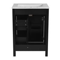 VanityFus 24-in Bathroom Vanity Black Single Sink Combo Ceramic Top 1 Soft-Close Doors 2 Drawer
