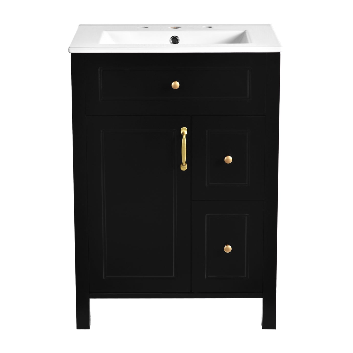 VanityFus 24-in Bathroom Vanity Black Single Sink Combo Ceramic Top 1 Soft-Close Doors 2 Drawer