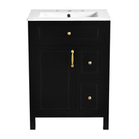 VanityFus 24-in Bathroom Vanity Black Single Sink Combo Ceramic Top 1 Soft-Close Doors 2 Drawer