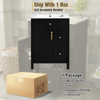 VanityFus 24-in Bathroom Vanity Black Single Sink Combo Ceramic Top 1 Soft-Close Doors 2 Drawer