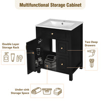 VanityFus 24-in Bathroom Vanity Black Single Sink Combo Ceramic Top 1 Soft-Close Doors 2 Drawer