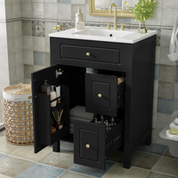 VanityFus 24-in Bathroom Vanity Black Single Sink Combo Ceramic Top 1 Soft-Close Doors 2 Drawer