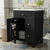 VanityFus 24-in Bathroom Vanity Black Single Sink Combo Ceramic Top 1 Soft-Close Doors 2 Drawer