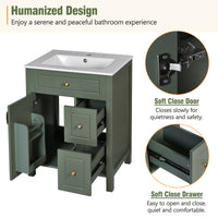VanityFus 24-in Bathroom Vanity Green Single Sink Combo Ceramic Top 1 Soft-Close Doors 2 Drawer