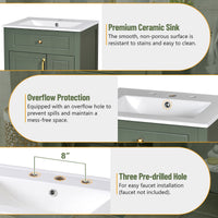 VanityFus 24-in Bathroom Vanity Green Single Sink Combo Ceramic Top 1 Soft-Close Doors 2 Drawer