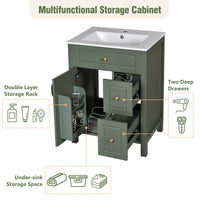 VanityFus 24-in Bathroom Vanity Green Single Sink Combo Ceramic Top 1 Soft-Close Doors 2 Drawer