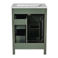 VanityFus 24-in Bathroom Vanity Green Single Sink Combo Ceramic Top 1 Soft-Close Doors 2 Drawer