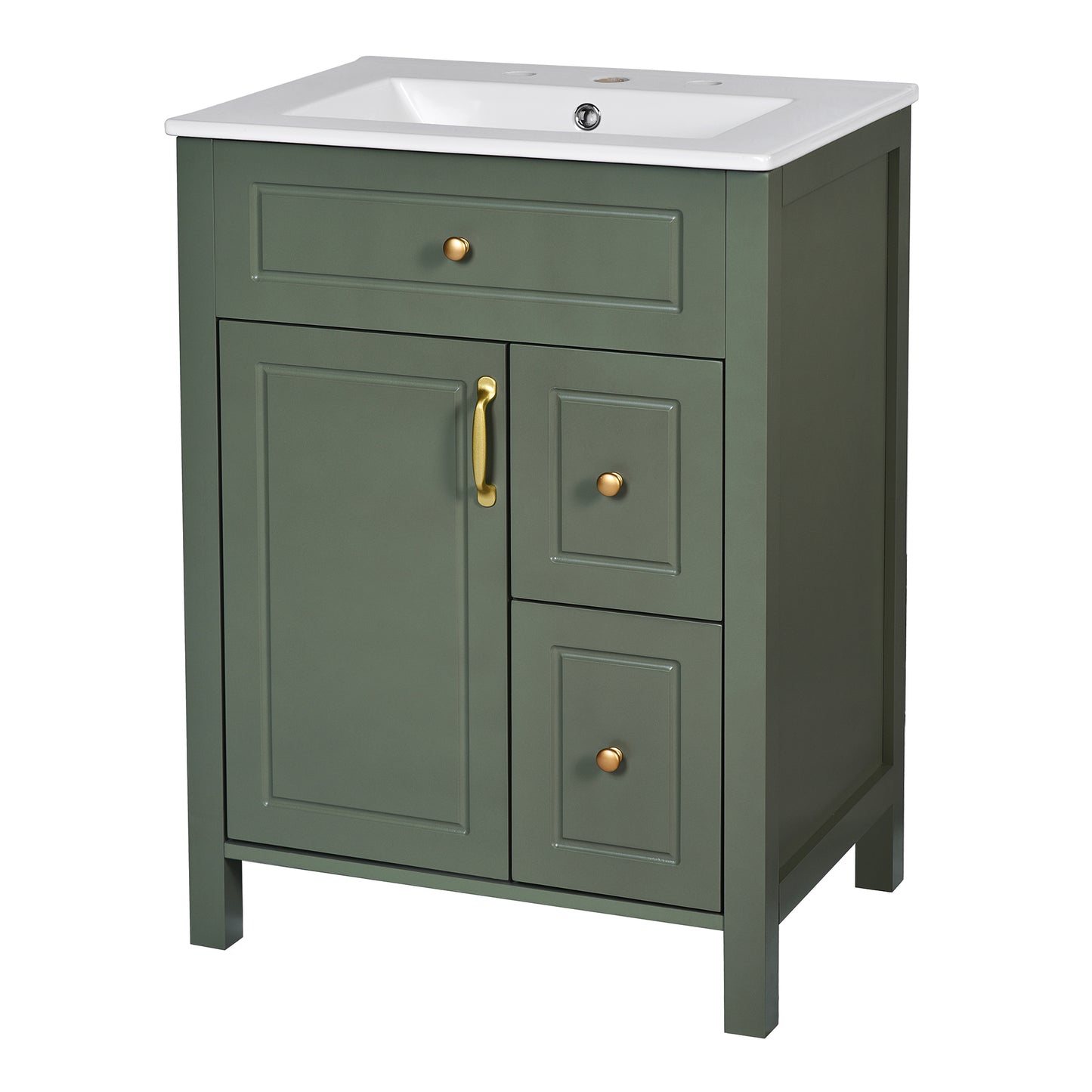 VanityFus 24-in Bathroom Vanity Green Single Sink Combo Ceramic Top 1 Soft-Close Doors 2 Drawer