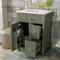 VanityFus 24-in Bathroom Vanity Green Single Sink Combo Ceramic Top 1 Soft-Close Doors 2 Drawer