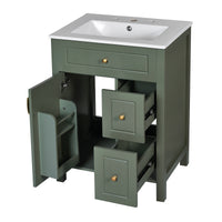 VanityFus 24-in Bathroom Vanity Green Single Sink Combo Ceramic Top 1 Soft-Close Doors 2 Drawer