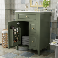 VanityFus 24-in Bathroom Vanity Green Single Sink Combo Ceramic Top 1 Soft-Close Doors 2 Drawer