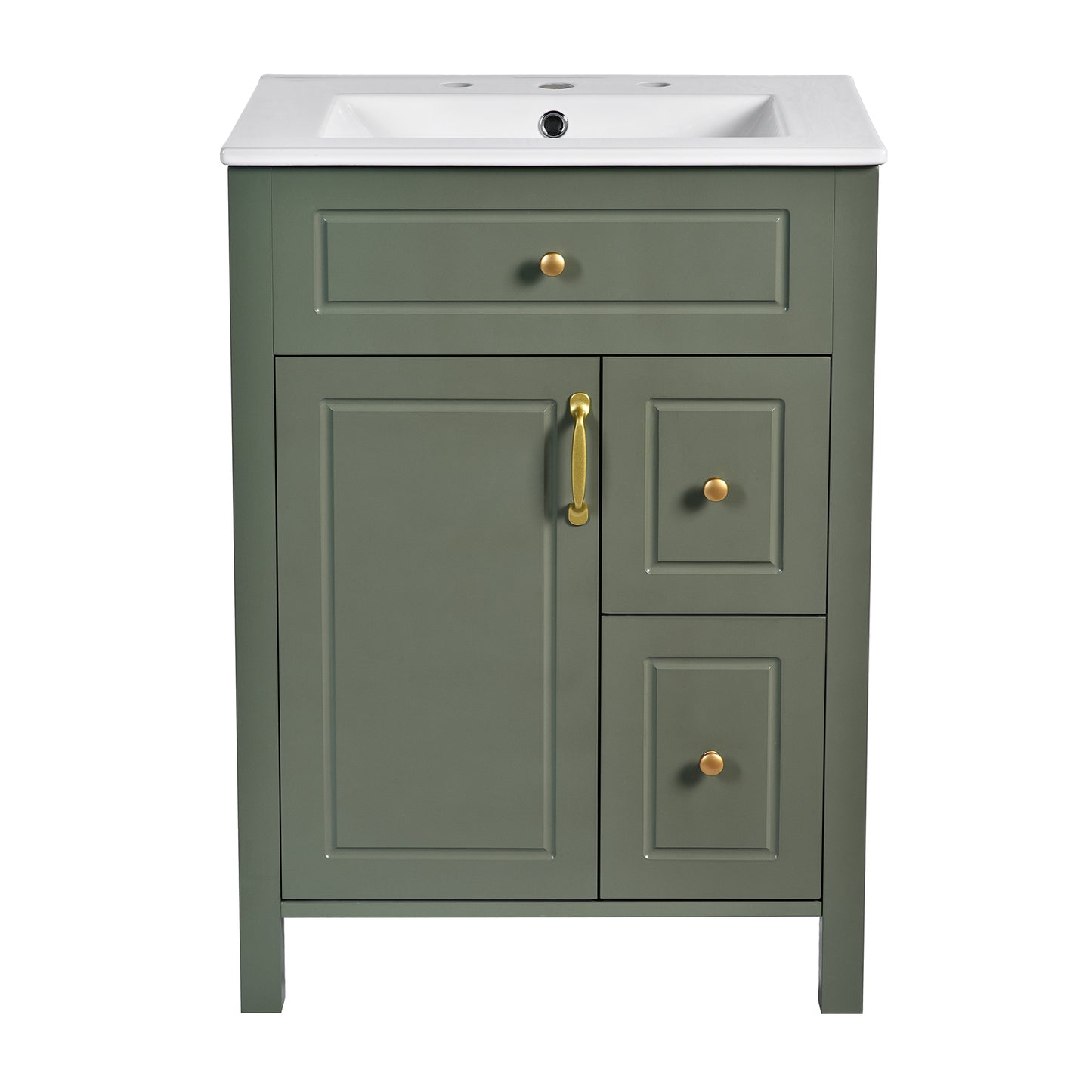 VanityFus 24-in Bathroom Vanity Green Single Sink Combo Ceramic Top 1 Soft-Close Doors 2 Drawer