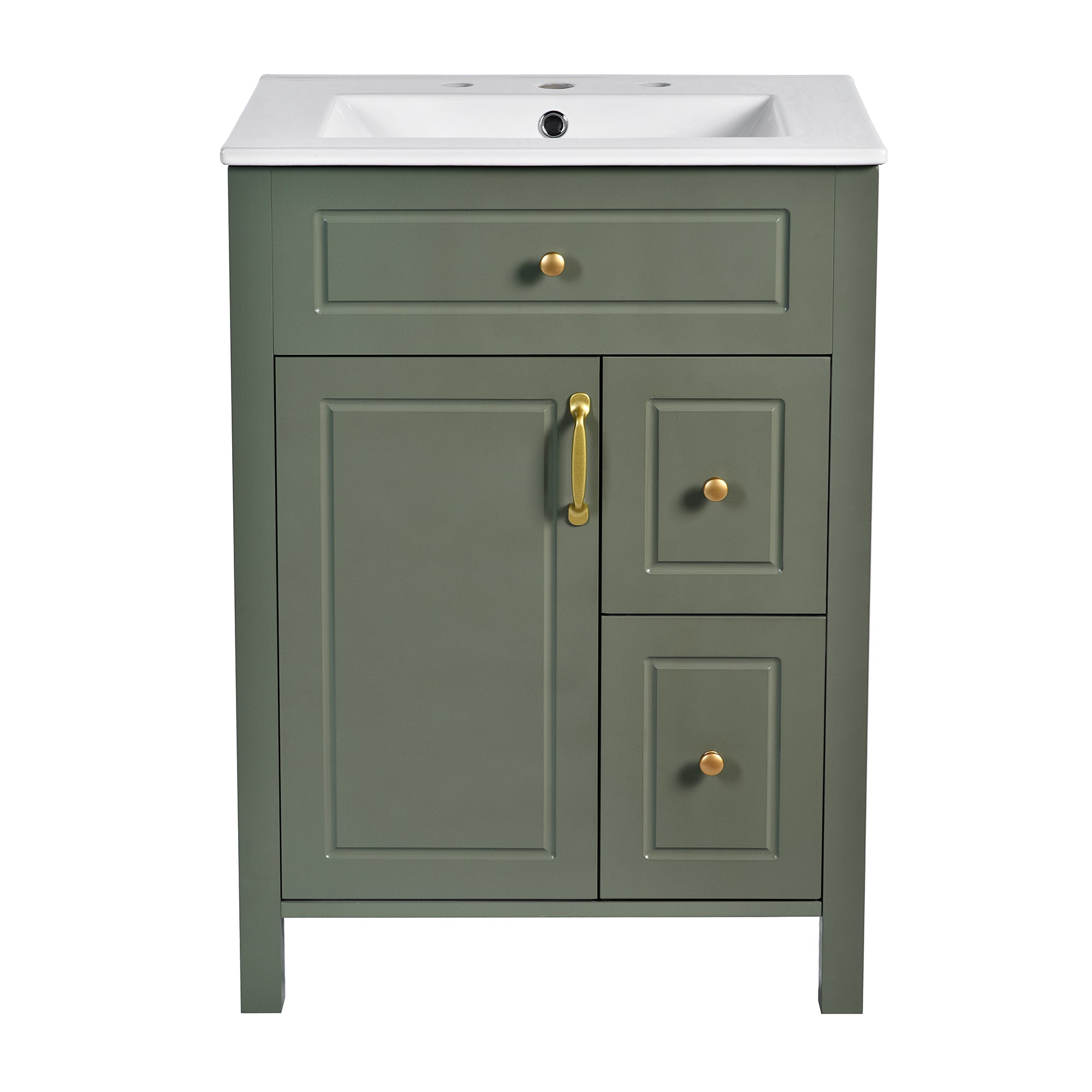 VanityFus 24-in Bathroom Vanity Green Single Sink Combo Ceramic Top 1 Soft-Close Doors 2 Drawer