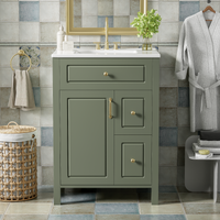 VanityFus 24-in Bathroom Vanity Green Single Sink Combo Ceramic Top 1 Soft-Close Doors 2 Drawer