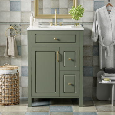 VanityFus 24-in Bathroom Vanity Green Single Sink Combo Ceramic Top 1 Soft-Close Doors 2 Drawer