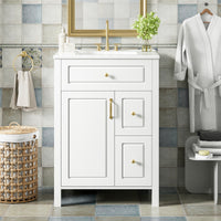 VanityFus 24-in Bathroom Vanity White Single Sink Combo Ceramic Top 1 Soft-Close Doors 2 Drawer