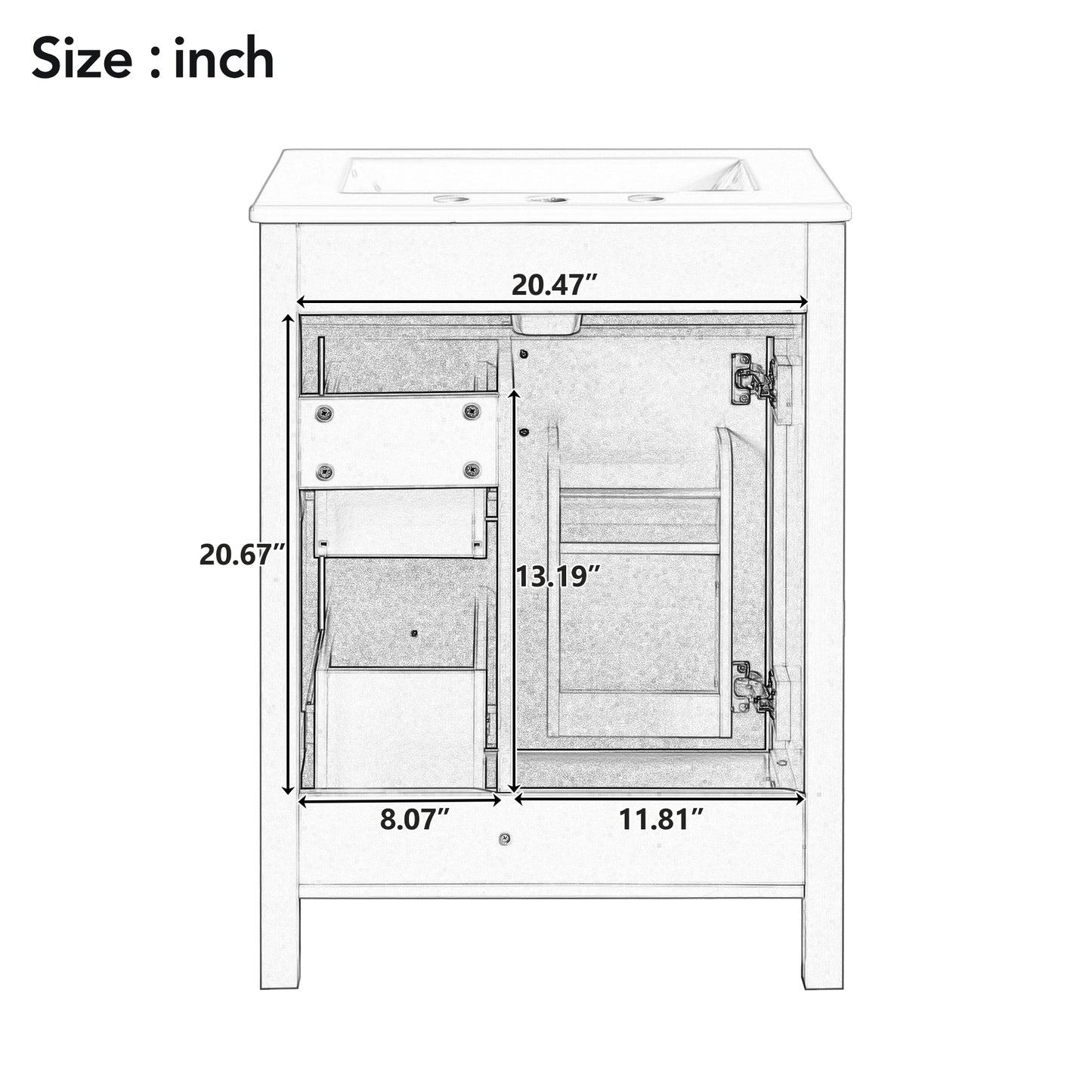 VanityFus 24-in Bathroom Vanity White Single Sink Combo Ceramic Top 1 Soft-Close Doors 2 Drawer