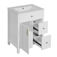 VanityFus 24-in Bathroom Vanity White Single Sink Combo Ceramic Top 1 Soft-Close Doors 2 Drawer