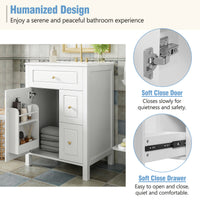 VanityFus 24-in Bathroom Vanity White Single Sink Combo Ceramic Top 1 Soft-Close Doors 2 Drawer