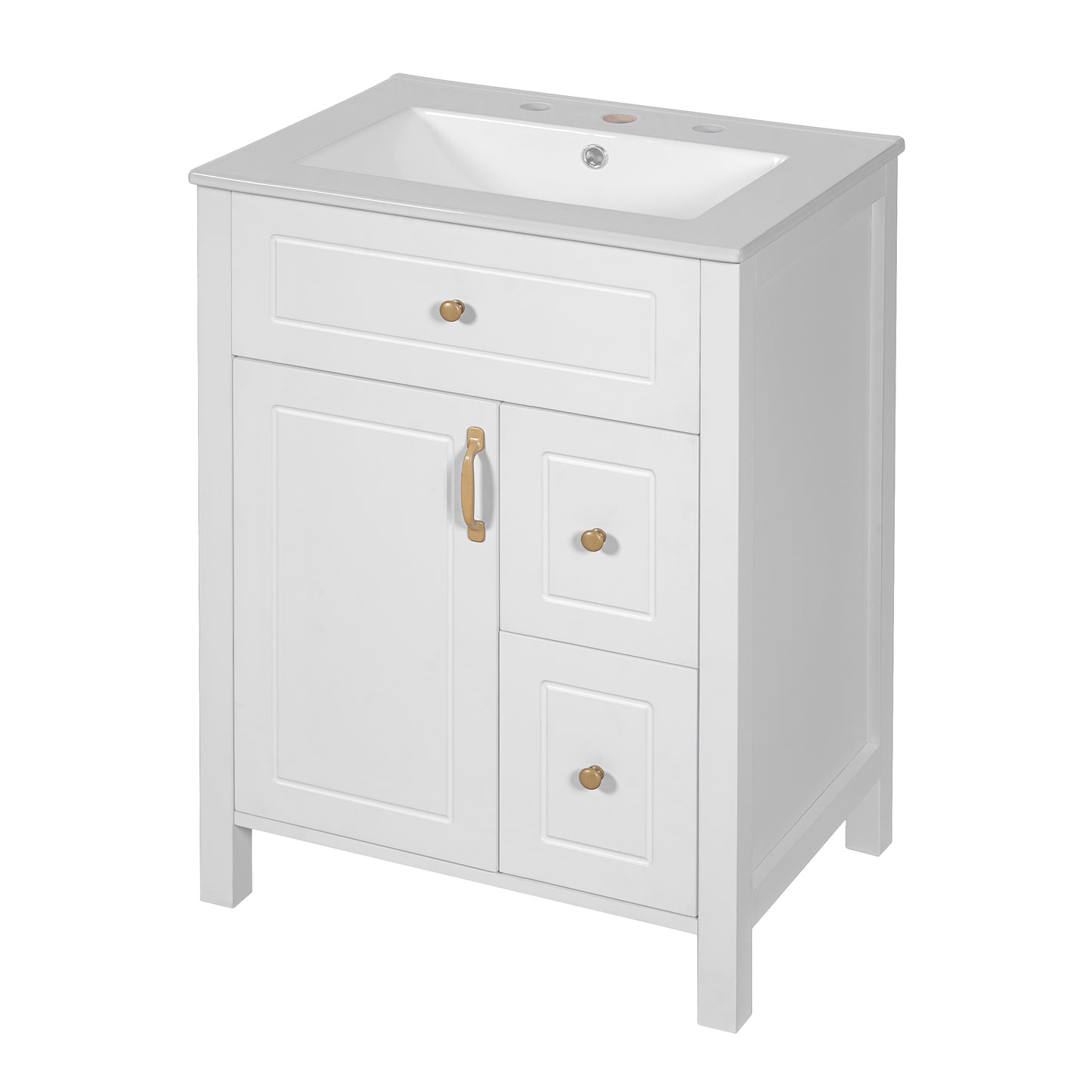 VanityFus 24-in Bathroom Vanity White Single Sink Combo Ceramic Top 1 Soft-Close Doors 2 Drawer