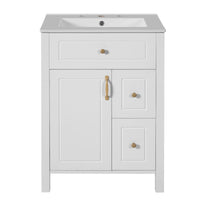 VanityFus 24-in Bathroom Vanity White Single Sink Combo Ceramic Top 1 Soft-Close Doors 2 Drawer