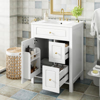 VanityFus 24-in Bathroom Vanity White Single Sink Combo Ceramic Top 1 Soft-Close Doors 2 Drawer