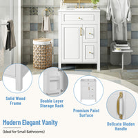 VanityFus 24-in Bathroom Vanity White Single Sink Combo Ceramic Top 1 Soft-Close Doors 2 Drawer