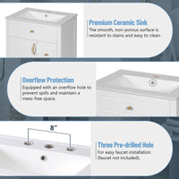 VanityFus 24-in Bathroom Vanity White Single Sink Combo Ceramic Top 1 Soft-Close Doors 2 Drawer
