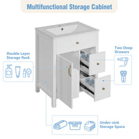 VanityFus 24-in Bathroom Vanity White Single Sink Combo Ceramic Top 1 Soft-Close Doors 2 Drawer