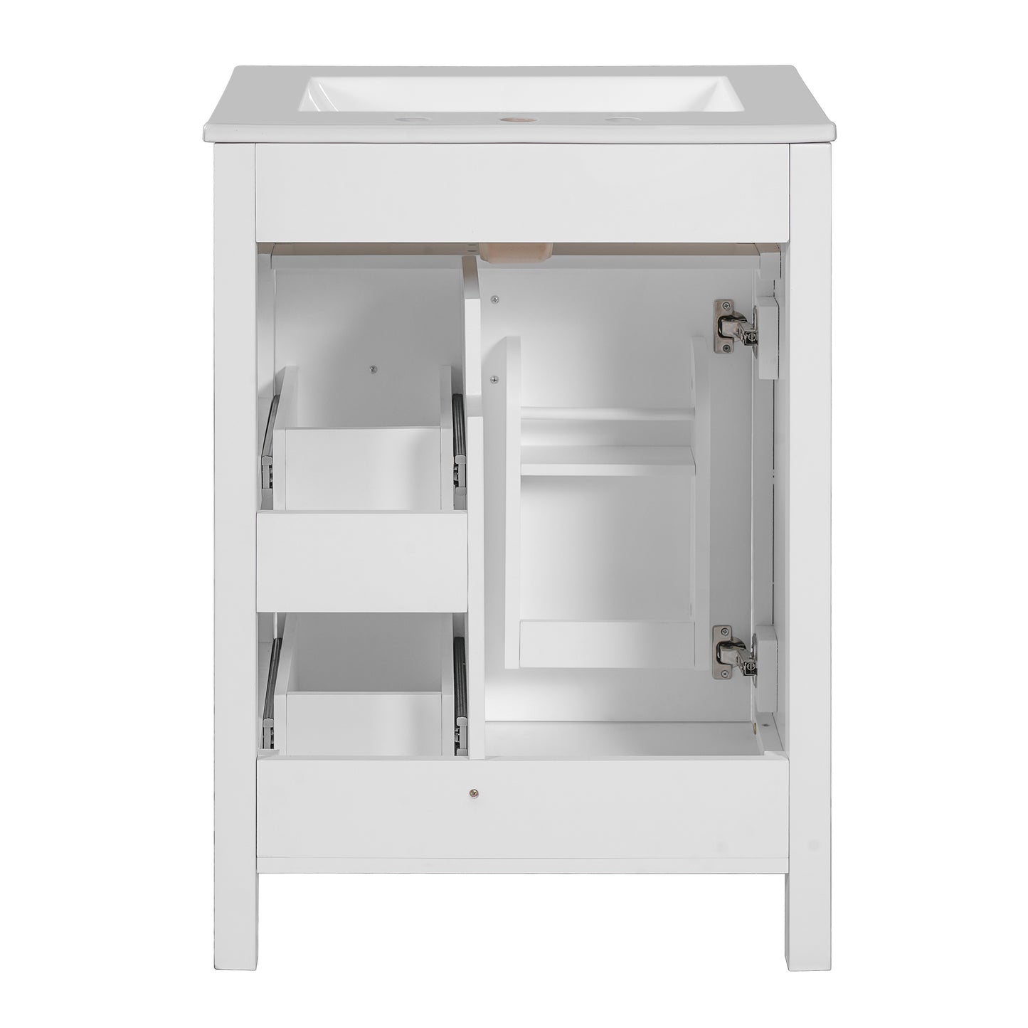 VanityFus 24-in Bathroom Vanity White Single Sink Combo Ceramic Top 1 Soft-Close Doors 2 Drawer