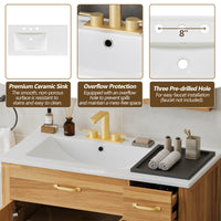 VanityFus 36-in Bathroom Vanity Single Sink Combo Wood Ceramic Top 2 Soft-Close Doors 3 Drawer Adjustable shelves