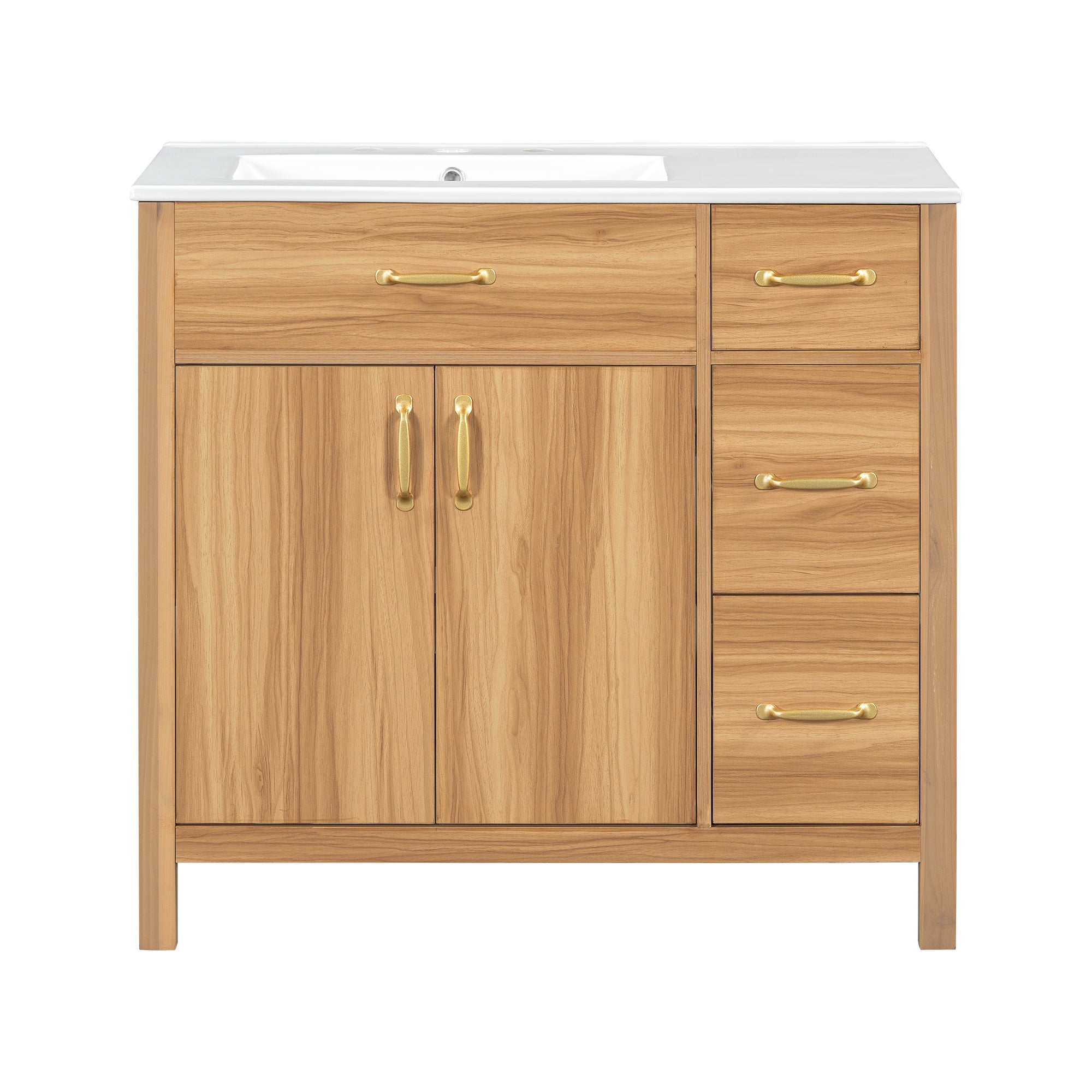 VanityFus 36-in Bathroom Vanity Single Sink Combo Wood Ceramic Top 2 Soft-Close Doors 3 Drawer Adjustable shelves