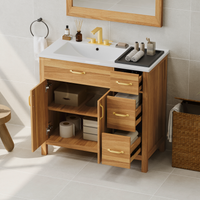 VanityFus 36-in Bathroom Vanity Single Sink Combo Wood Ceramic Top 2 Soft-Close Doors 3 Drawer Adjustable shelves