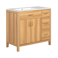 VanityFus 36-in Bathroom Vanity Single Sink Combo Wood Ceramic Top 2 Soft-Close Doors 3 Drawer Adjustable shelves