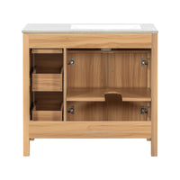 VanityFus 36-in Bathroom Vanity Single Sink Combo Wood Ceramic Top 2 Soft-Close Doors 3 Drawer Adjustable shelves