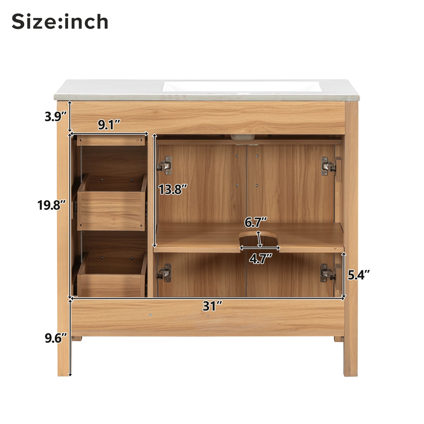 VanityFus 36-in Bathroom Vanity Single Sink Combo Wood Ceramic Top 2 Soft-Close Doors 3 Drawer Adjustable shelves