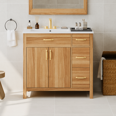 VanityFus 36-in Bathroom Vanity Single Sink Combo Wood Ceramic Top 2 Soft-Close Doors 3 Drawer Adjustable shelves