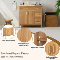 VanityFus 36-in Bathroom Vanity Single Sink Combo Wood Ceramic Top 2 Soft-Close Doors 3 Drawer Adjustable shelves