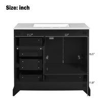 VanityFus 36-in Bathroom Vanity Single Sink Combo Black with Ceramic White Top 2 Soft-Close Doors 4 drawer