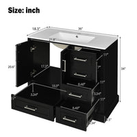 VanityFus 36-in Bathroom Vanity Single Sink Combo Black with Ceramic White Top 2 Soft-Close Doors 4 drawer