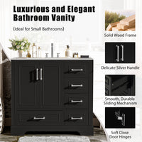 VanityFus 36-in Bathroom Vanity Single Sink Combo Black with Ceramic White Top 2 Soft-Close Doors 4 drawer