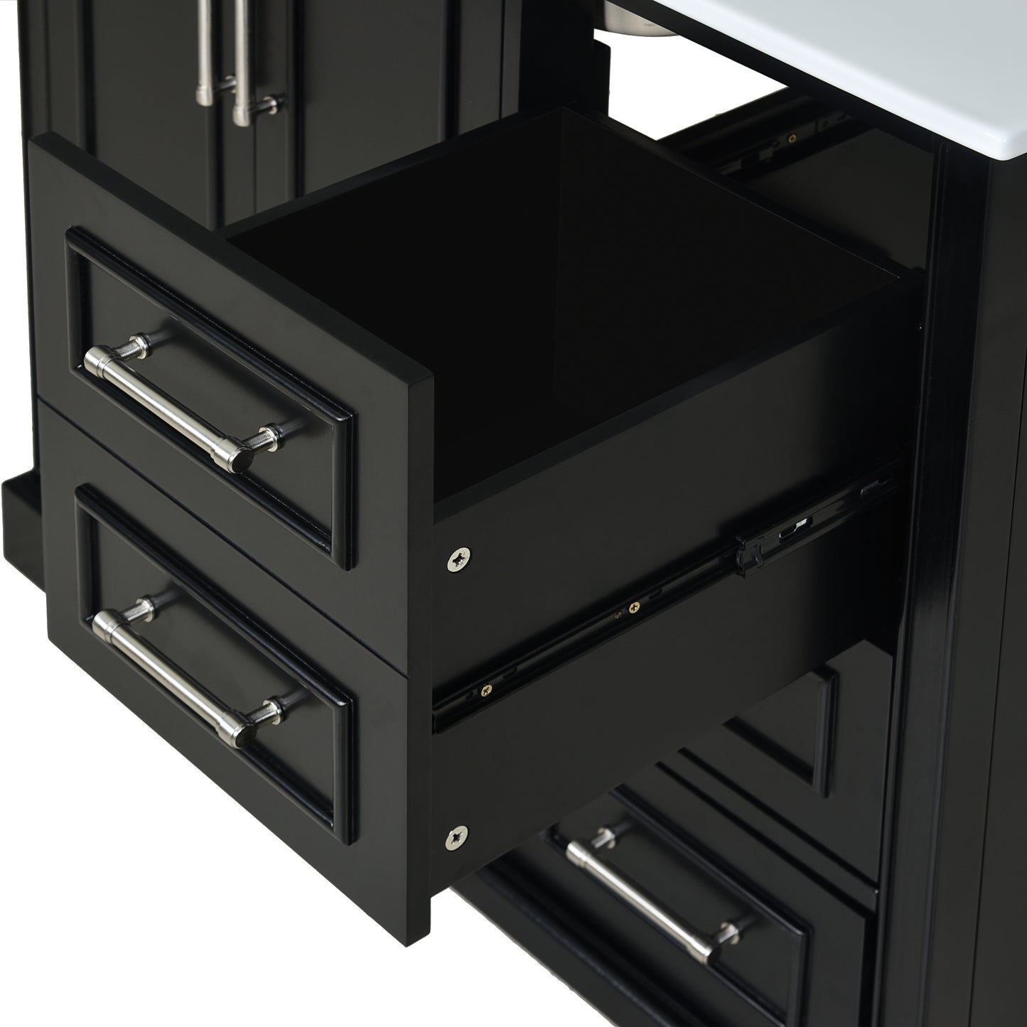 VanityFus 36-in Bathroom Vanity Single Sink Combo Black with Ceramic White Top 2 Soft-Close Doors 4 drawer