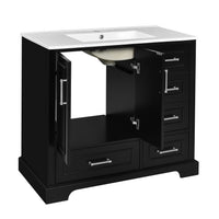 VanityFus 36-in Bathroom Vanity Single Sink Combo Black with Ceramic White Top 2 Soft-Close Doors 4 drawer