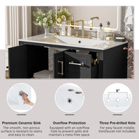 VanityFus 36-in Bathroom Vanity Single Sink Combo Black with Ceramic White Top 2 Soft-Close Doors 4 drawer