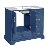 VanityFus 36-in Bathroom Vanity Blue Single Sink Combo with Ceramic White Top 2 Soft-Close Doors 4 drawer
