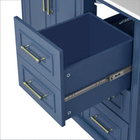 VanityFus 36-in Bathroom Vanity Blue Single Sink Combo with Ceramic White Top 2 Soft-Close Doors 4 drawer