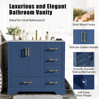 VanityFus 36-in Bathroom Vanity Blue Single Sink Combo with Ceramic White Top 2 Soft-Close Doors 4 drawer
