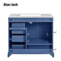 VanityFus 36-in Bathroom Vanity Blue Single Sink Combo with Ceramic White Top 2 Soft-Close Doors 4 drawer