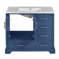 VanityFus 36-in Bathroom Vanity Blue Single Sink Combo with Ceramic White Top 2 Soft-Close Doors 4 drawer